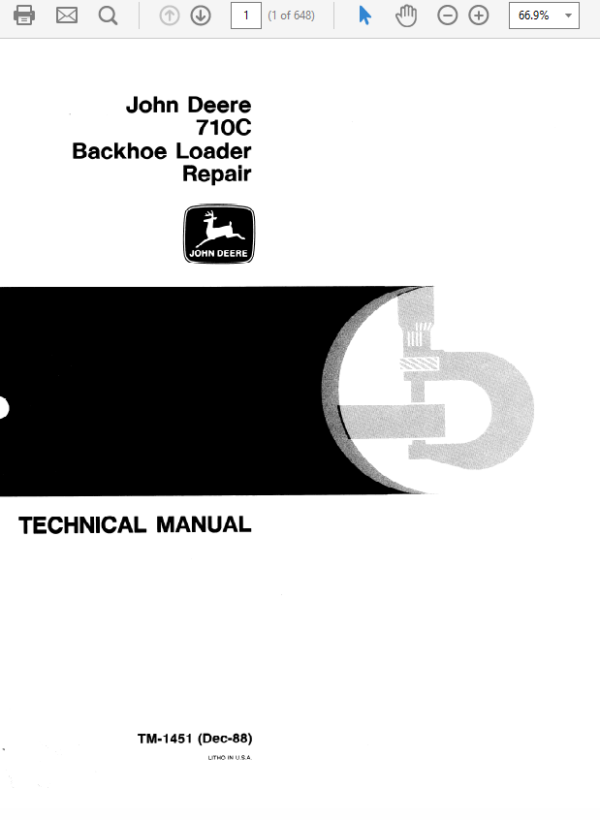 John Deere 710C Backhoe Loader Manual (TM1450 and TM1451) Workshop Guide