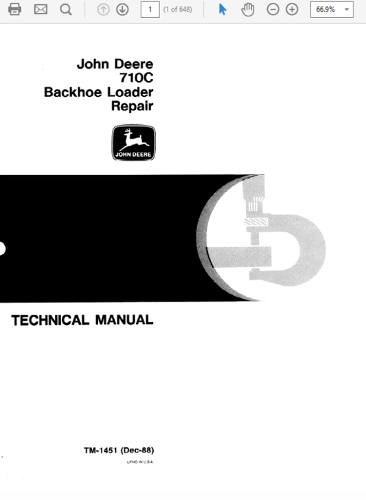 John Deere 710C Backhoe Loader Manual (TM1450 and TM1451) Workshop Guide
