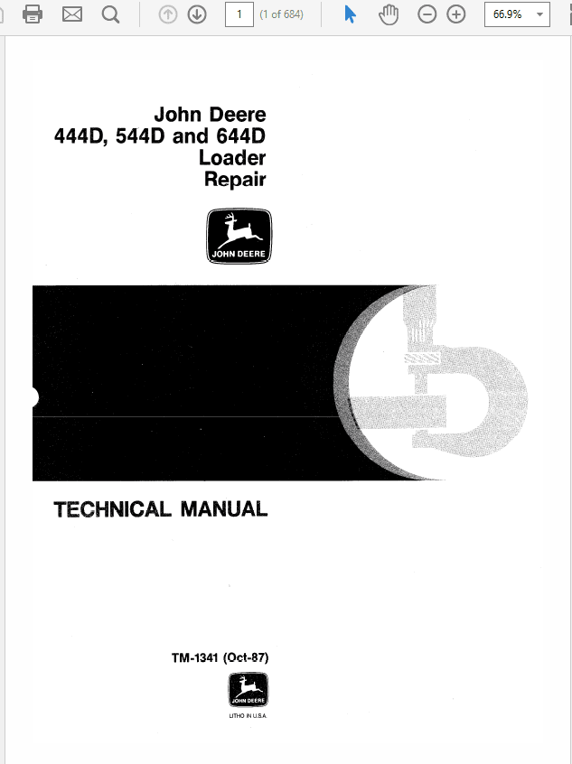 John Deere 444D, 544D and 644D Loader Technical Manual (TM1341) Workshop Guide