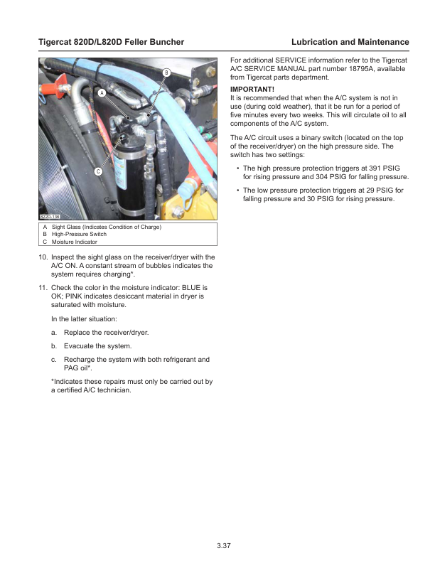 Tigercat 820D, L820D Feller Buncher Operators Manual & Schematics (SN 82011001 – 82022000)