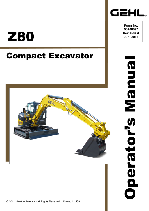 Gehl Z80, Mustang 800Z Compact Excavator Repair Service Manual Workshop Guide