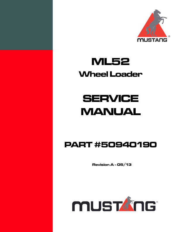 Mustang ML52 Wheel Loader Service Manual Workshop Guide
