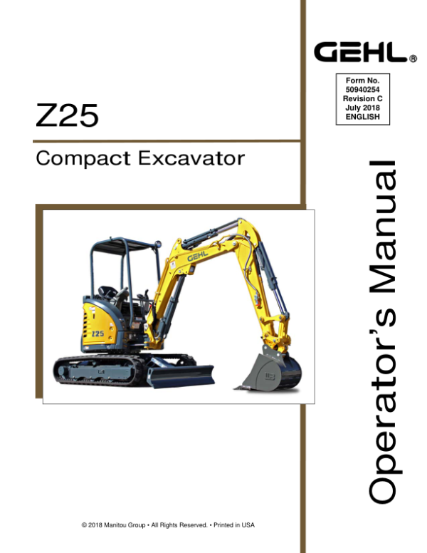 Gehl Z25, Mustang 250Z Compact Excavator Repair Service Manual Workshop Guide