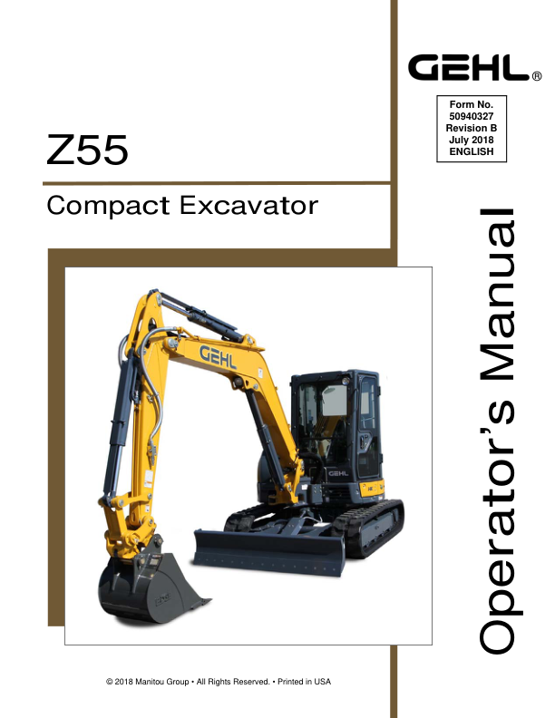 Gehl Z55, Mustang 550Z Compact Excavator Repair Service Manual Workshop Guide