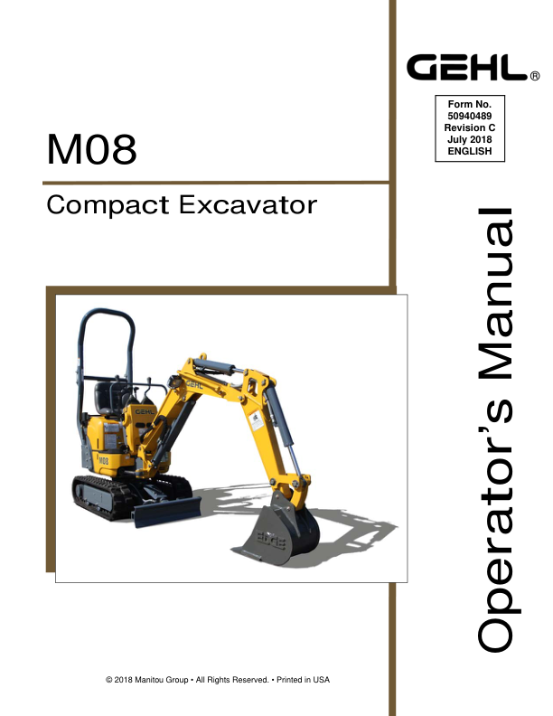 Gehl M08, Mustang 80M Compact Excavator Repair Service Manual
