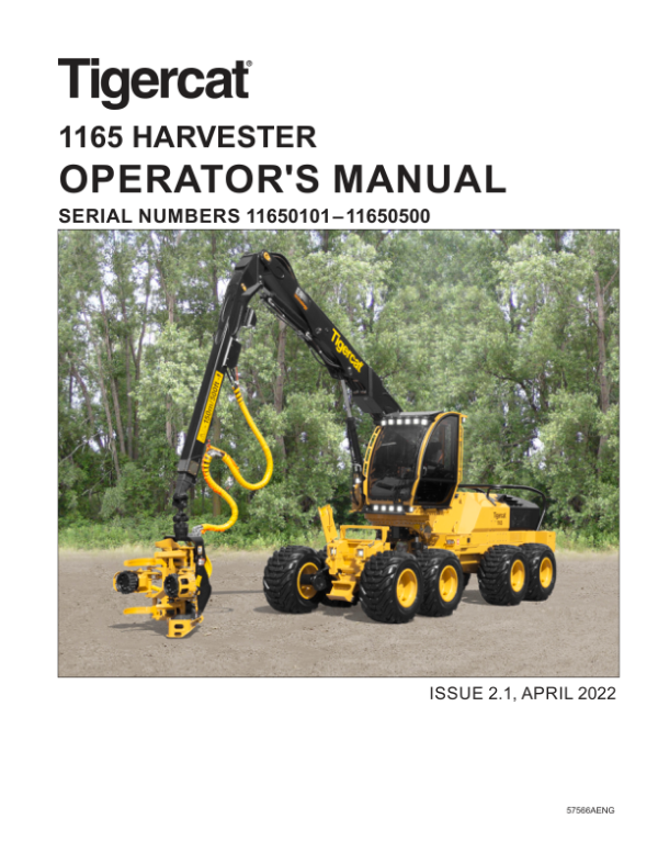 Tigercat 1165 Harvester Repair Service Manual (11650101 – 11650500)