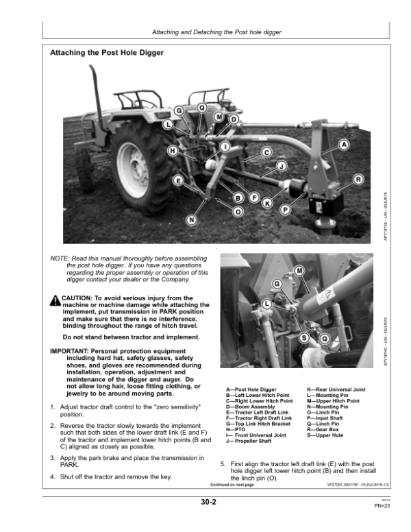 John Deere PD0709, PD0712, PD0718, PD0724 Post Hole Digger Operator’s Manual (5BUPDOM) Workshop Guide