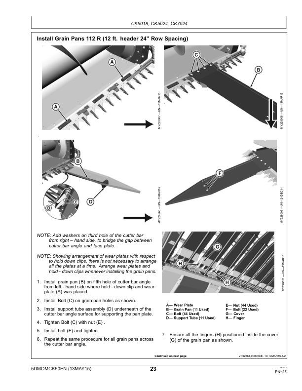 John Deere Sunflower & Corn Kit Attachmentfor W50 & W70 Combines Operator’s Manual (5DMOMCK50EN) Workshop Guide