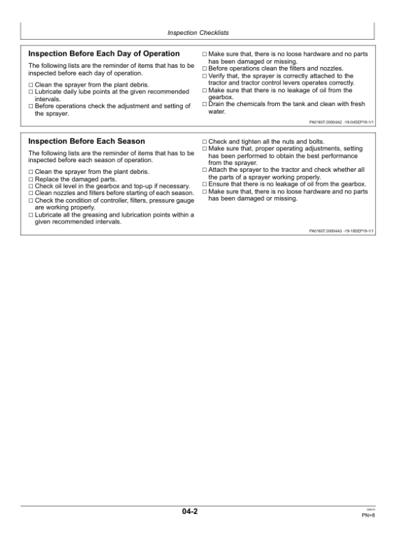 John Deere N160 Trailed Air Blast Sprayer Operator’s Manual (5FDOMN160) Workshop Guide