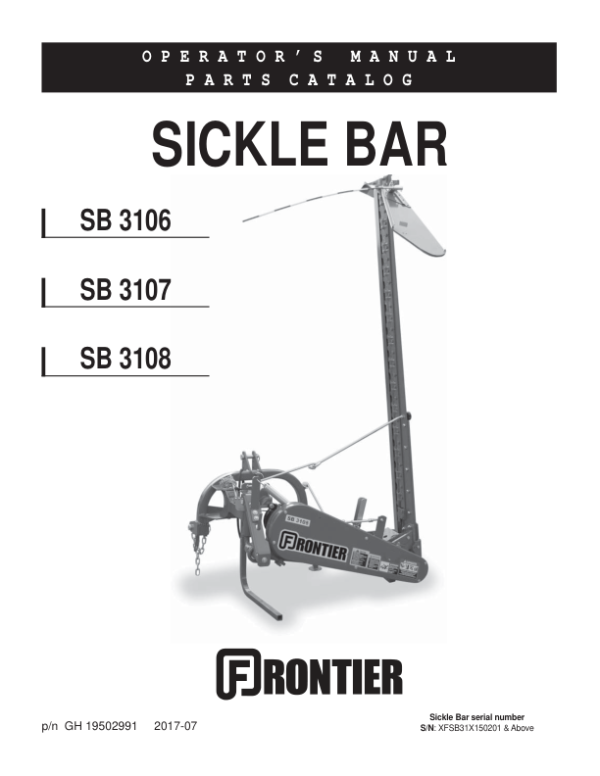 John Deere SB3106, SB3107, SB3108 Sickle Bar Operator’s Manual (5GH19502991_19) Workshop Guide