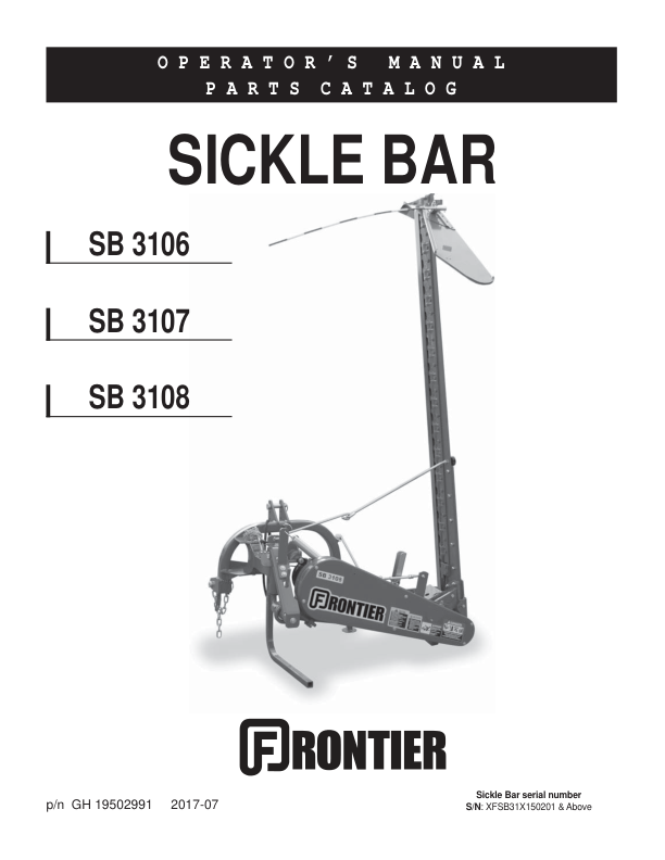 John Deere SB3106, SB3107, SB3108 Sickle Bar Operator’s Manual (5GH19502991_19) Workshop Guide