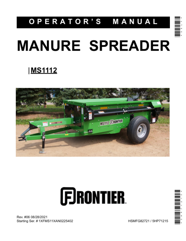 John Deere MS1112 Manure Spreader Operator’s Manual (5HP71215) Workshop Guide