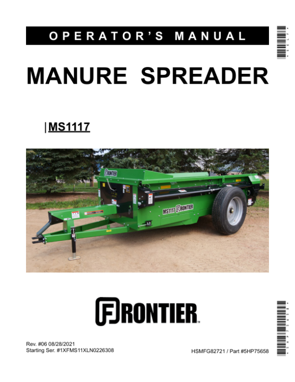 John Deere MS1117 Manure Spreader Operator’s Manual (5HP75658) Workshop Guide