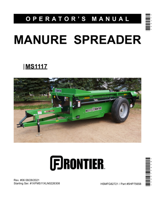 John Deere MS1117 Manure Spreader Operator’s Manual (5HP75658) Workshop Guide