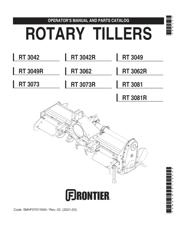 John Deere RT3042, RT3042R, RT3049, RT3049R, RT3062, RT3062R, RT3073, RT3073R, RT3081, RT3081R Rotary Tillerss Operator’s Manual (5MHF07011654) Workshop Guide