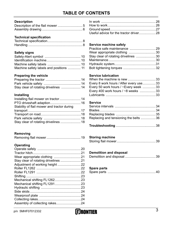John Deere FL1262 & FL1291 Flail Mower Operator’s Manual (5MHF07012332) Workshop Guide