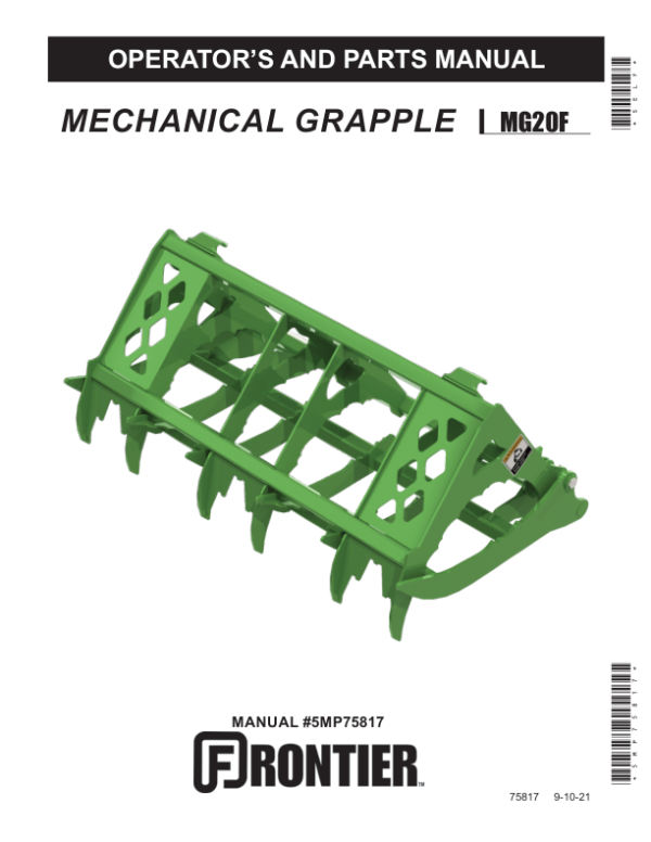 John Deere MG20F Mechanical Grapple  Operator’s Manual (5MP75817) Workshop Guide