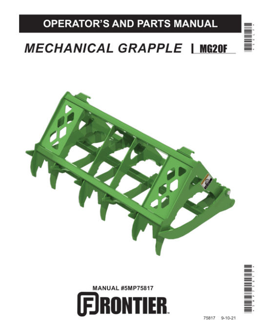 John Deere MG20F Mechanical Grapple  Operator’s Manual (5MP75817) Workshop Guide