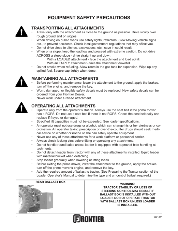 John Deere AB16, AB17, AE11, AF11, AF12, AG10, AH11, AS10 & AS11 Specialty Loader Attachments Operator’s Manual (5MP76312) Workshop Guide