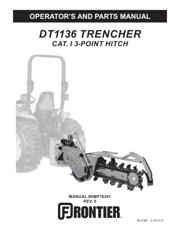 John Deere DT1136 – Trencher CAT. I 3-Point Hitch Operator’s Manual (5MP76341) Workshop Guide