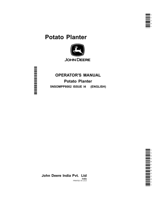 John Deere PP8012, PP8002 Potato Planter Operator’s Manual (5NSOMPP8002) Workshop Guide