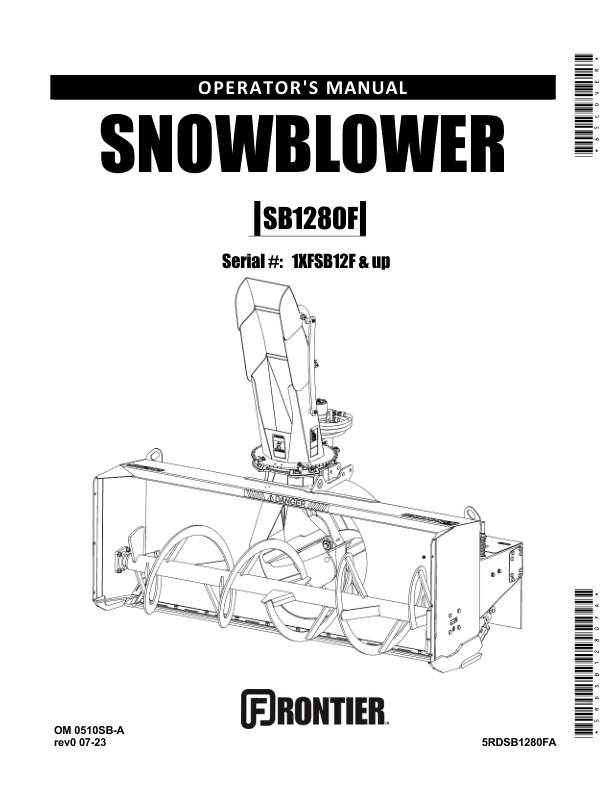 John Deere Snowblower SB1280F (1XFSB12F-) Operator’s Manual (5RDSB1280FA) Workshop Guide