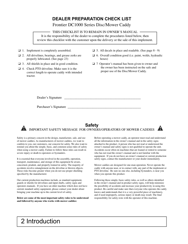 John Deere DC1000 Disc Mower  Operator’s Manual (5TIDC611125) Workshop Guide