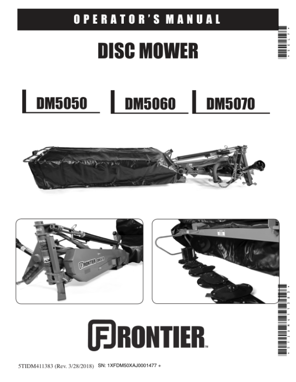John Deere DM5050, DM5060 & DM5070 Disk Mowers Operator’s Manual (5TIDM411383) Workshop Guide