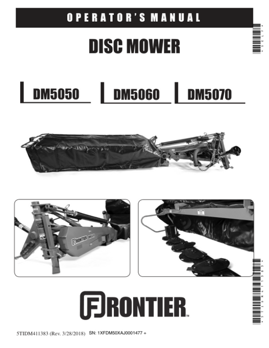 John Deere DM5050, DM5060 & DM5070 Disk Mowers Operator’s Manual (5TIDM411383) Workshop Guide