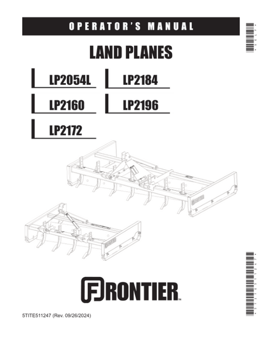 John Deere Frontier Land Planes LP2054L, LP2160, LP2172, LP2184, LP2196 Operator’s Manual (5TITE511247) Workshop Guide