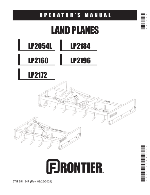 John Deere Frontier Land Planes LP2054L, LP2160, LP2172, LP2184, LP2196 Operator’s Manual (5TITE511247) Workshop Guide