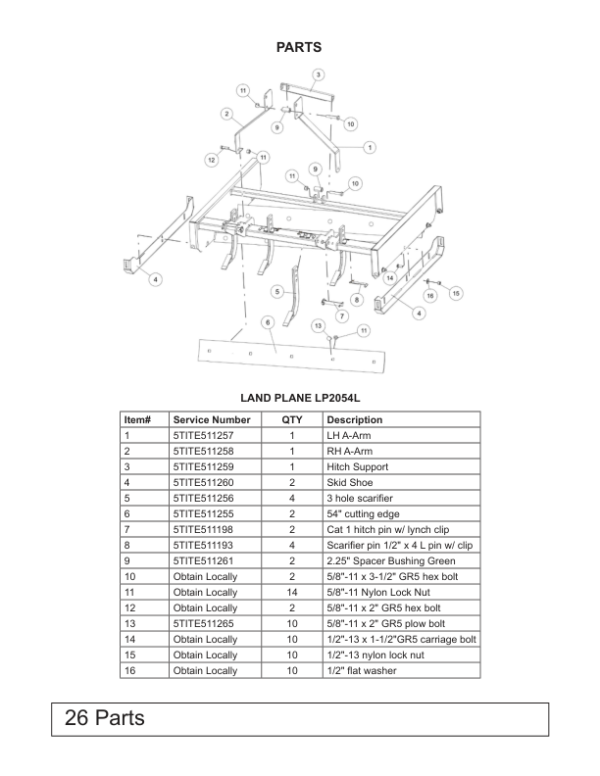John Deere Frontier Land Planes LP2054L, LP2160, LP2172, LP2184, LP2196 Operator’s Manual (5TITE511247) Workshop Guide