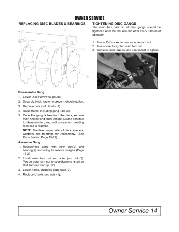 John Deere TM1048L, TM1062L, TM1164, TM1173, TM1179 Disc Harrow  Operator’s Manual (5TITE511274) Workshop Guide