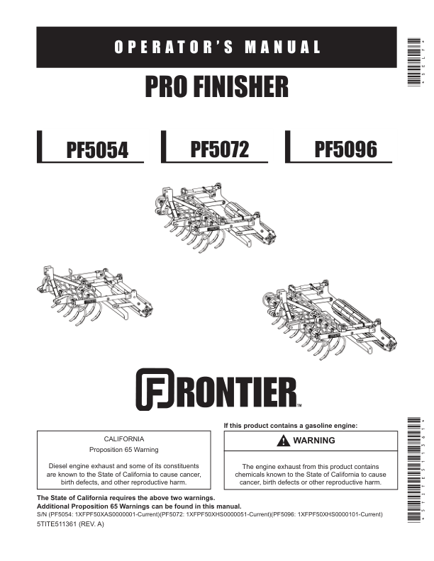 John Deere PF5054, PF5072, PF5096 Pro Finisher Operator’s Manual (5TITE511361) Workshop Guide