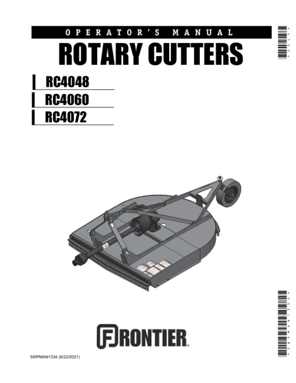 John Deere RC4048, RC4060, RC4072 Rotary Cutters  Operator’s Manual (5WPMAN1334) Workshop Guide
