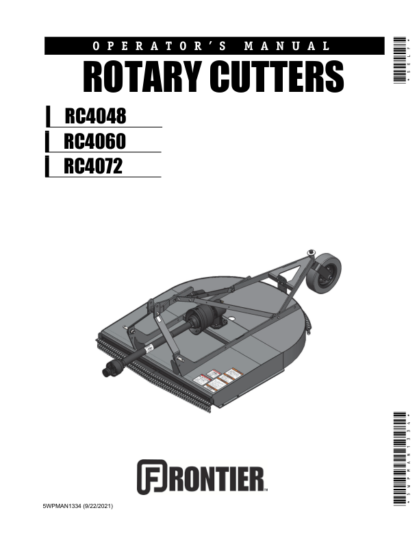 John Deere RC4048, RC4060, RC4072 Rotary Cutters  Operator’s Manual (5WPMAN1334) Workshop Guide