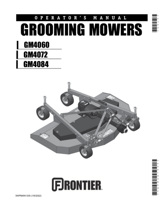 John Deere GM4060 GM4072 GM4084 Grooming Mowers Operator’s Manual (5WPMAN1335) Workshop Guide