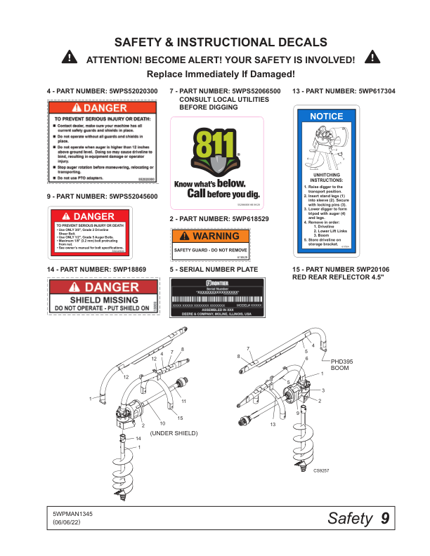 John Deere PHD125, PHD235, PHD395 Post Hole Digger, 3 Point Mounted Operator’s Manual (5WPMAN1345) Workshop Guide