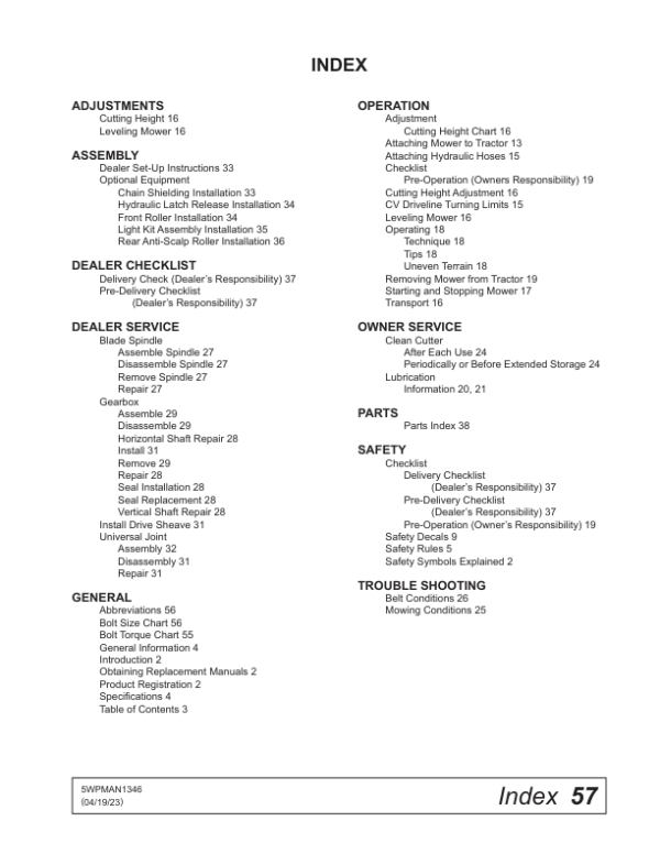 John Deere FM4012 Frontier Grooming Mowers  Operator’s Manual (5WPMAN1346) Workshop Guide