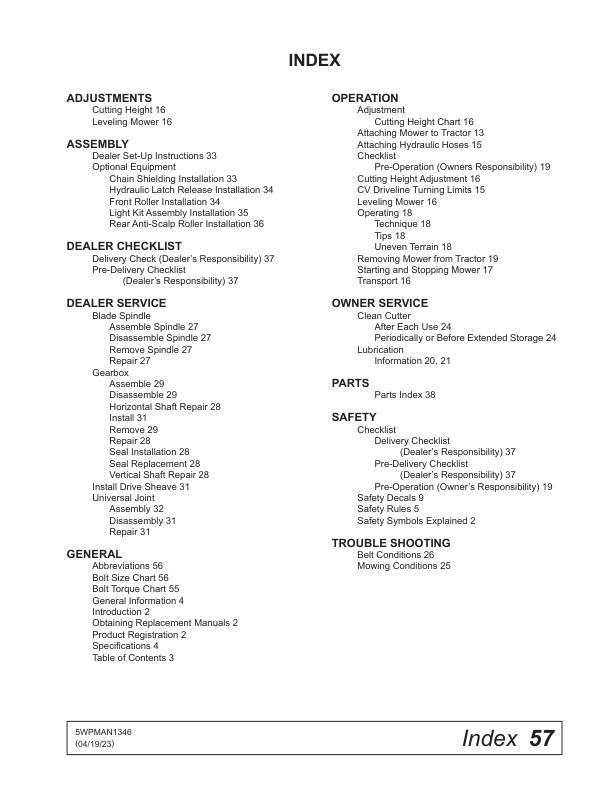 John Deere FM4012 Frontier Grooming Mowers  Operator’s Manual (5WPMAN1346) Workshop Guide