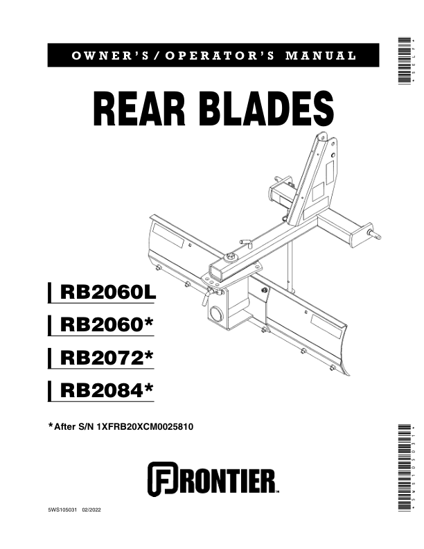 John Deere RB20’s Rear Blades Operator’s Manual (5WS105031) Workshop Guide