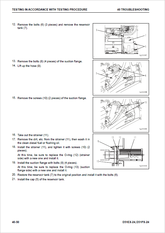 Komatsu D51EX-24, D51PX-24 Dozer Service Manual Workshop Guide