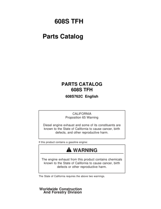 John Deere 608S, 762C Tracked Harvesters (Harvesting Head) Parts Catalog Manual Workshop Guide