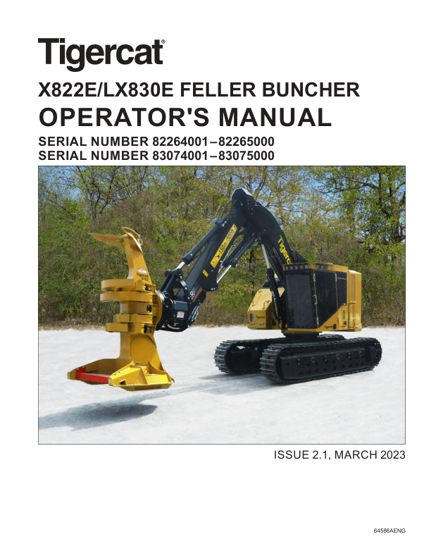 Tigercat X822E, LX830E Feller Buncher Repair Service Manual