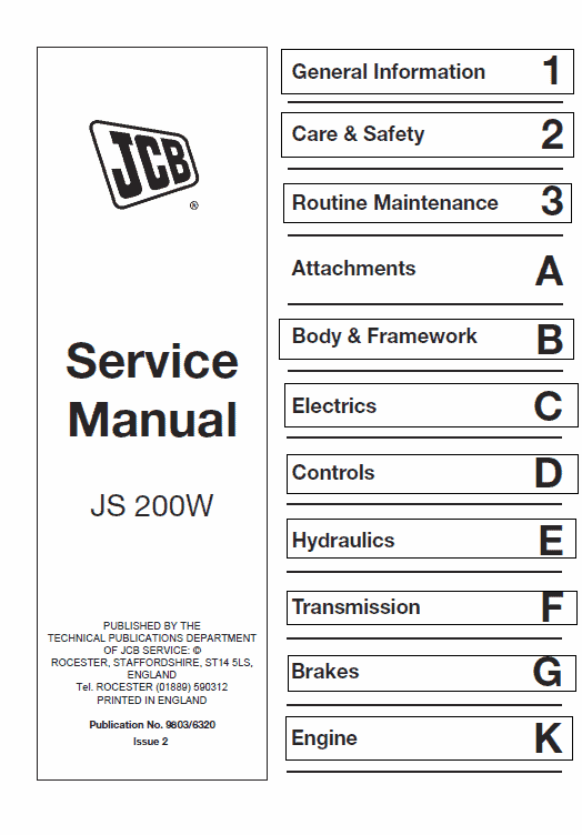 JCB JS200W Wheeled Excavator Service manual Workshop Guide