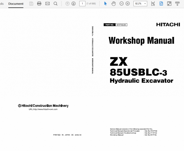 Hitachi ZX85USBLC-3 Excavator Service Repair Manual Workshop Guide