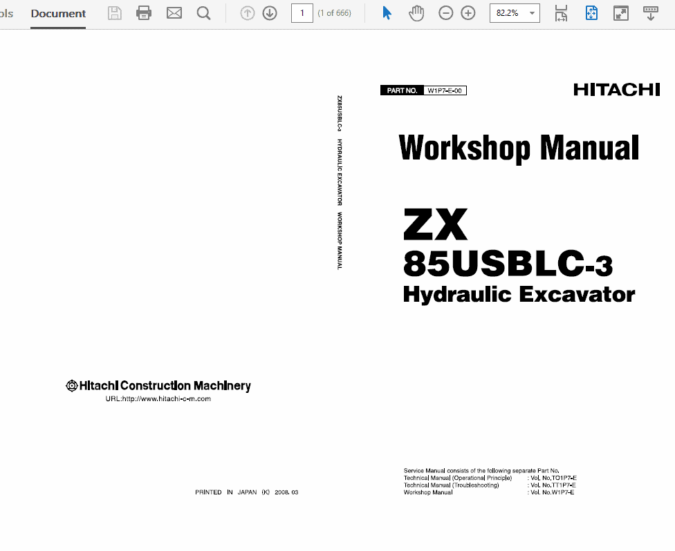 Hitachi ZX85USBLC-3 Excavator Service Repair Manual Workshop Guide