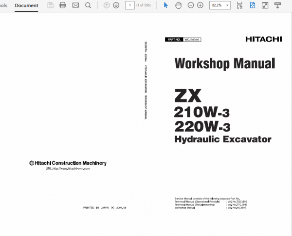 Hitachi ZAXIS ZX210W-3 and ZX220W-3 Excavator Service Repair Manual Workshop Guide