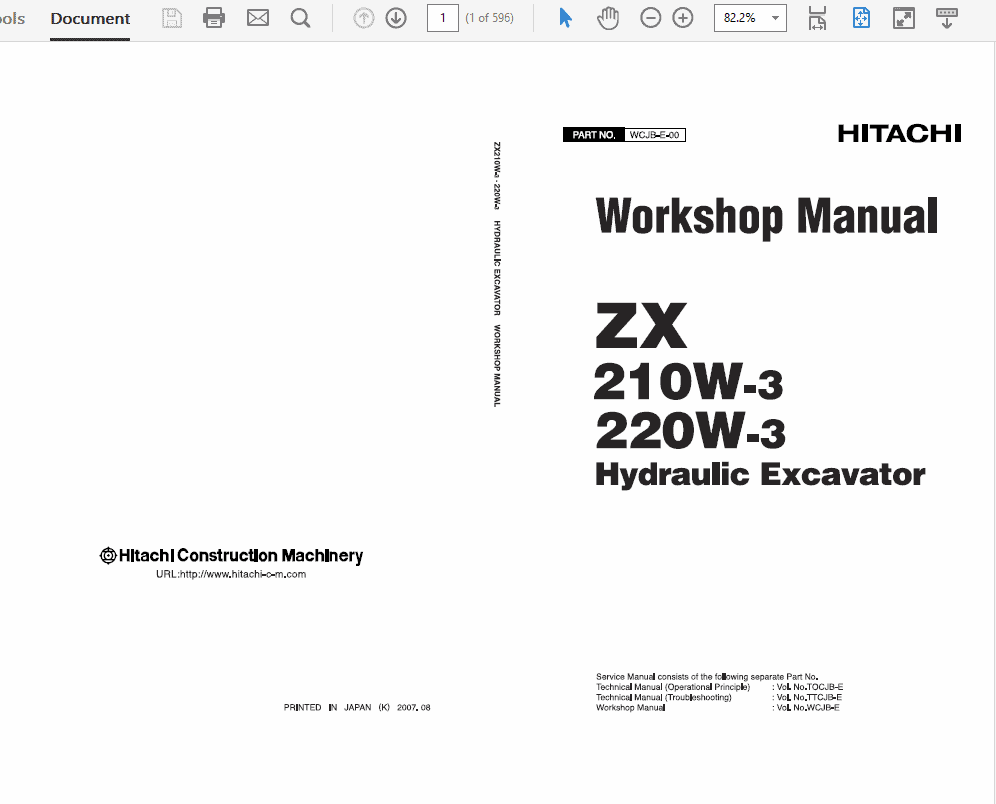 Hitachi ZAXIS ZX210W-3 and ZX220W-3 Excavator Service Repair Manual Workshop Guide