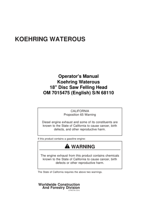 John Deere 18 INCH Dtt Disc Saw Felling Heads Operator’s Manuals (701547500) Workshop Guide